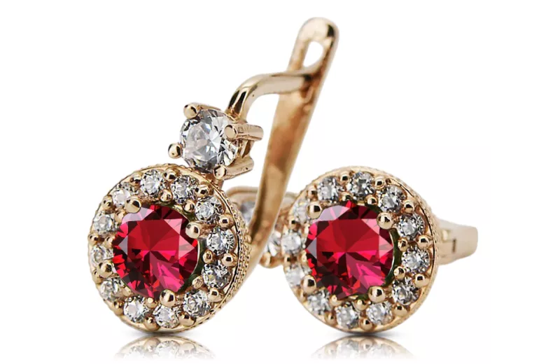 14K Rose gold Ruby Earrings Vintage craft cec003r